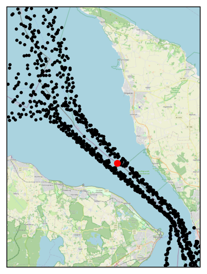 AIS data collection positions near the Sont platform, one day of tracks