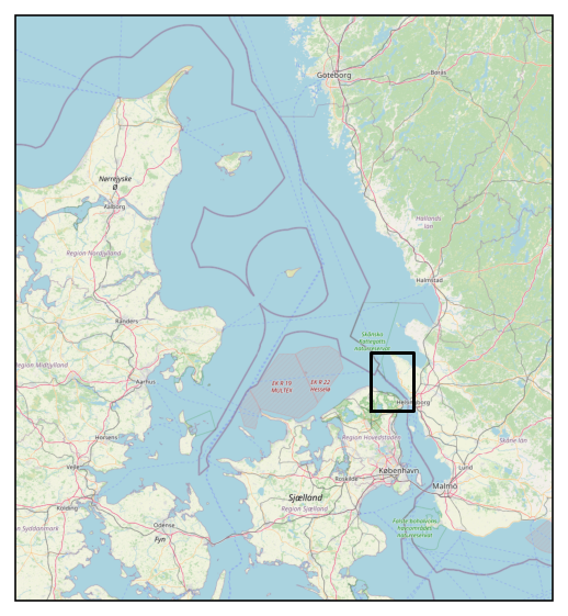 Regional map showing the Sont study area between Denmark and Sweden